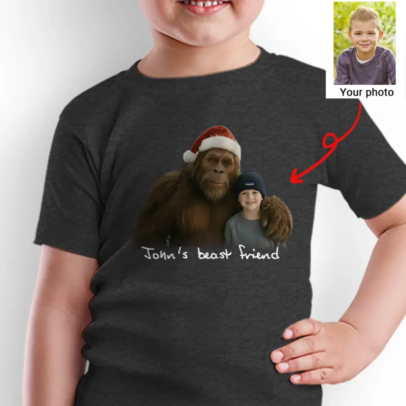 Personalized Bigfoot Photo Christmas Shirt Custom Face & Text Sasquatch Tee