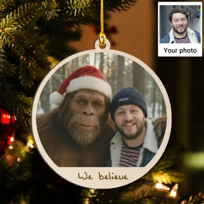 20+ Best Bigfoot Decor Ideas to Create a Legendary Space 17 Personalized Bigfoot Photo Wooden Ornament Custom Face & Text Christmas Gift