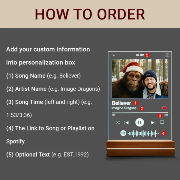 Personalized Bigfoot Spotify Plaque LED Light | Custom Photo & Song 3D Lamp - Image 15