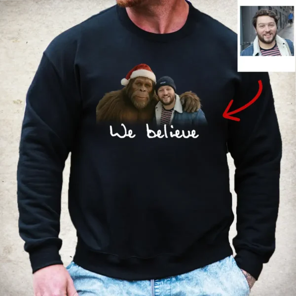 Get your funny personalized Bigfoot Christmas sweatshirt, a vintage custom Sasquatch pullover.