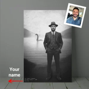 Personalized 1934 Nessie Canvas Custom Your Face in Vintage Loch Ness Monster Art