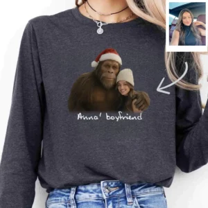 Personalized Bigfoot Photo Christmas Long Sleeve Tee | Funny Custom Sasquatch Crewneck 16 Personalized Bigfoot Photo Christmas Long Sleeve Tee Funny Custom