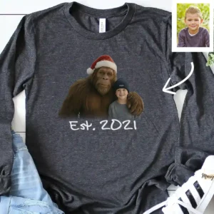Personalized Bigfoot Photo Christmas Long Sleeve Tee | Funny Custom Sasquatch Crewneck 19 Personalized Bigfoot Photo Christmas Long Sleeve Tee Funny Custom