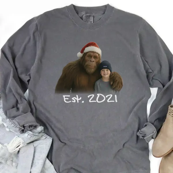 Personalized Bigfoot Photo Christmas Long Sleeve Tee Funny Custom