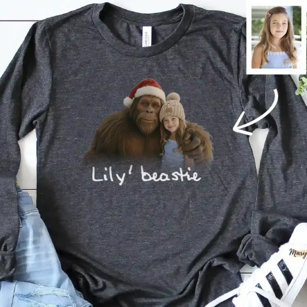 Personalized Bigfoot Photo Christmas Long Sleeve Tee Funny Custom
