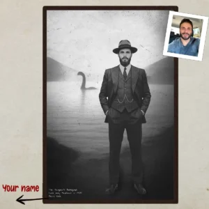 Custom 1930s Nessie Portrait Poster Vintage Personalized Loch Ness Monster Art Decor