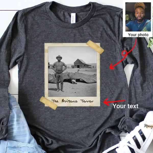 Personalized 1890s Thunderbird Long Sleeve Tee Custom Face Mythic Tombstone Hunter Crewneck