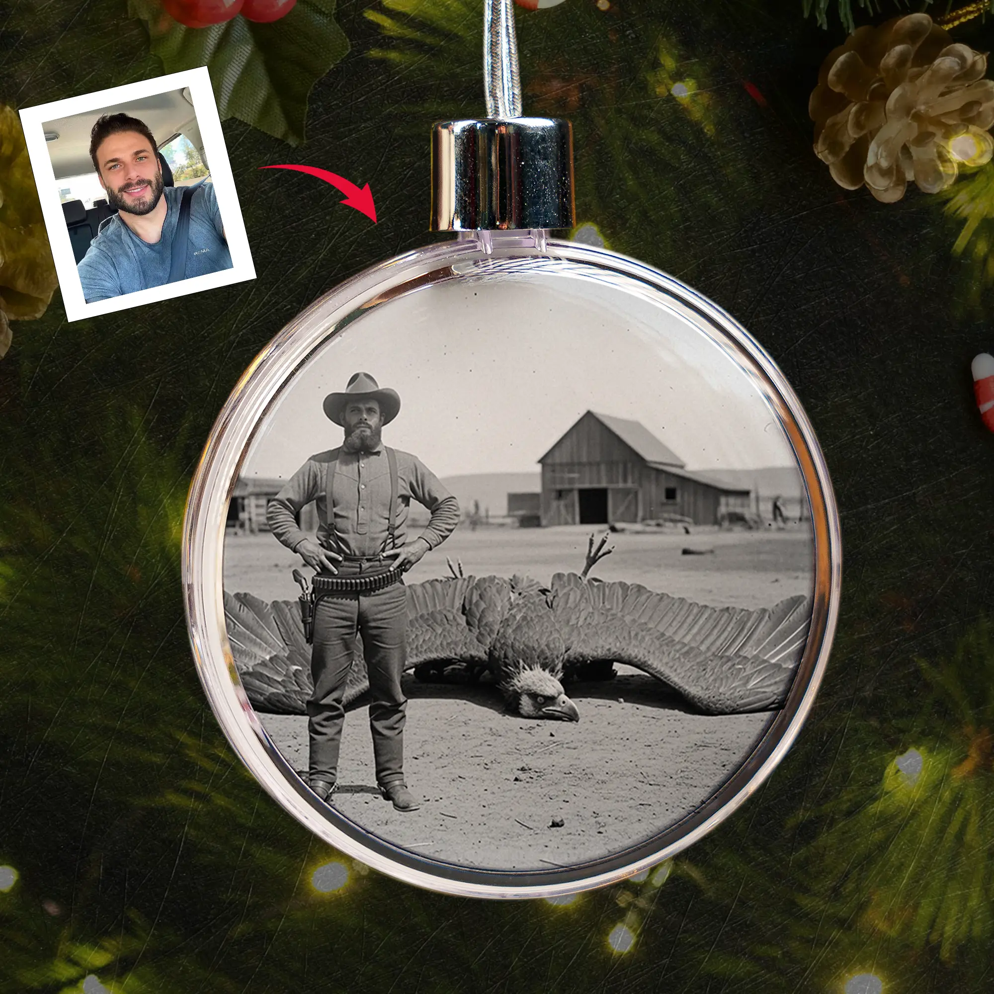 Personalized 1890s Thunderbird Ornament | Custom Face Mythic Tombstone Hunter Christmas Gift 2 Personalized 1890s Thunderbird Ornament Custom Face Mythic Tombstone Hunter Christmas Gift