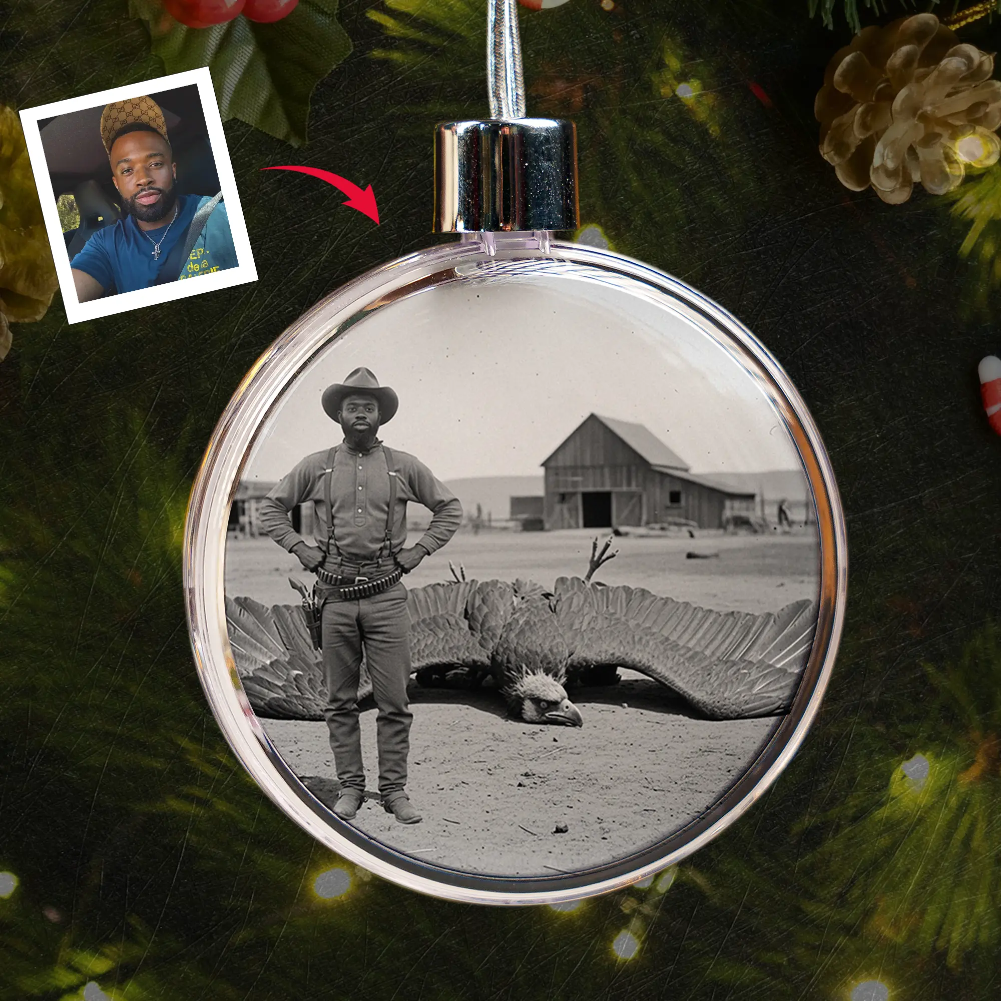Personalized 1890s Thunderbird Ornament | Custom Face Mythic Tombstone Hunter Christmas Gift 3 Personalized 1890s Thunderbird Ornament Custom Face Mythic Tombstone Hunter Christmas Gift