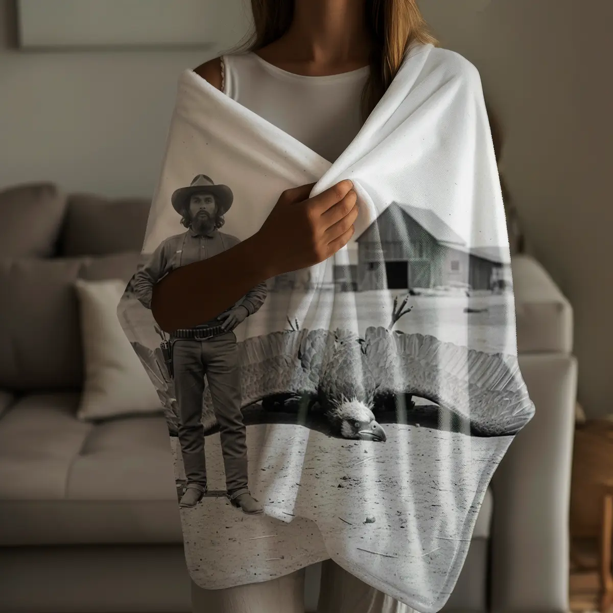Personalized 1890s Thunderbird Sherpa Blanket | Custom Face Mythic Tombstone Hunter 4 Personalized 1890s Thunderbird Sherpa Blanket Custom Face Mythic Tombstone Hunter