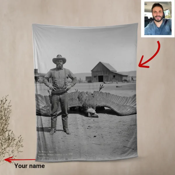 Personalized 1890s Thunderbird Sherpa Blanket Custom Face Mythic Tombstone Hunter