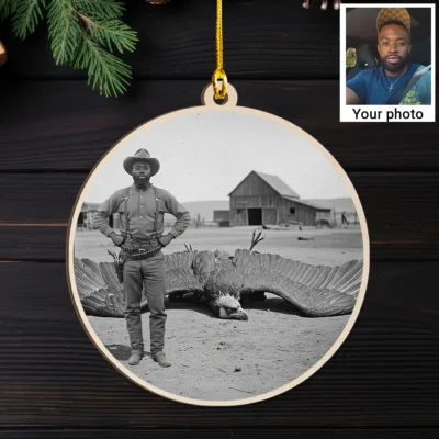 Personalized 1890s Thunderbird Wooden Ornament Custom Face Mythic Tombstone Hunter Christmas Gift