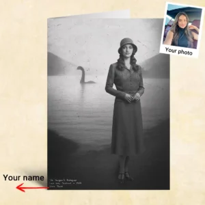 Personalized 1934 Nessie Card Custom Your Face in Vintage Loch Ness Monster Greeting Card