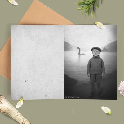 Personalized 1934 Nessie Card Custom Your Face in Vintage Loch Ness Monster Greeting Card