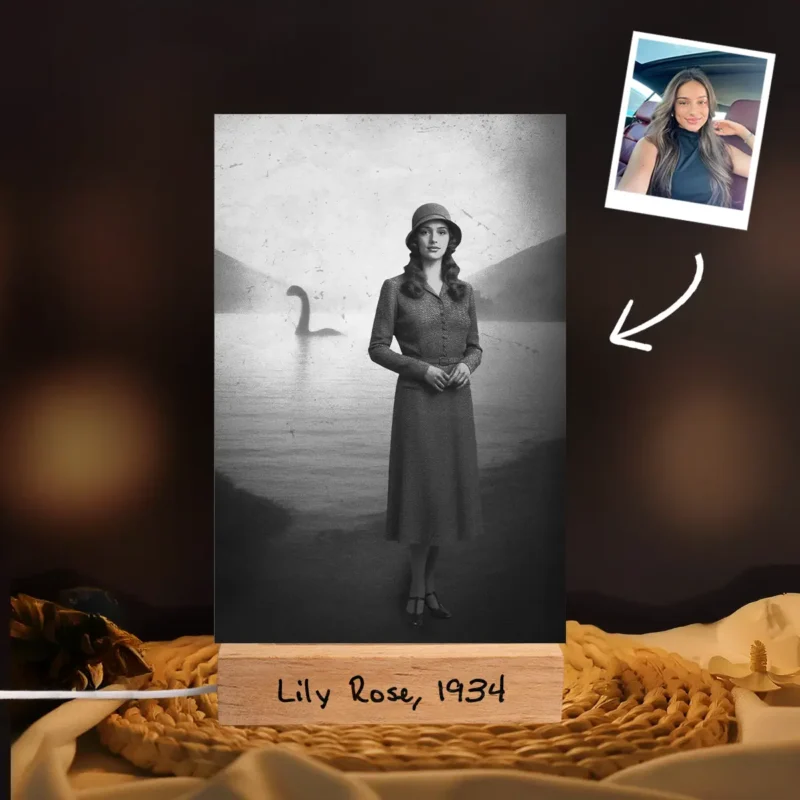 Personalized 1934 Nessie LED Lamp Custom Your Face in Vintage Loch Ness Monster Night Light