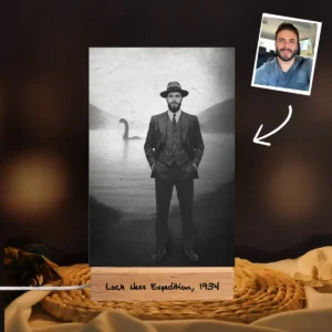 Personalized 1934 Nessie LED Lamp Custom Your Face in Vintage Loch Ness Monster Night Light