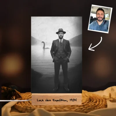 Personalized 1934 Nessie LED Lamp Custom Your Face in Vintage Loch Ness Monster Night Light