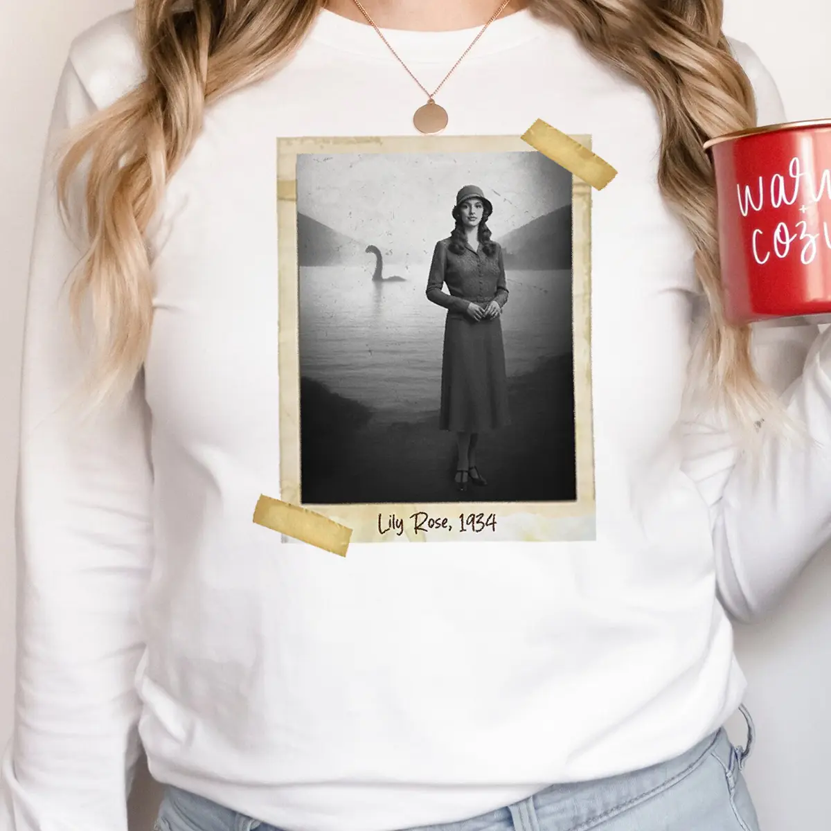 Personalized 1934 Nessie Long Sleeve Tee | Custom Your Face in Vintage Loch Ness Monster Crewneck 4 Personalized 1934 Nessie Long Sleeve Tee Custom Your Face in Vintage Loch Ness Monster Crewneck