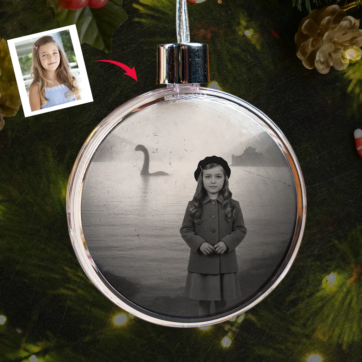 Personalized 1934 Nessie Ornament | Custom Your Face in Vintage Loch Ness Monster, Christmas Gift 7 Personalized 1934 Nessie Ornament Custom Your Face in Vintage Loch Ness Monster, Christmas Gift