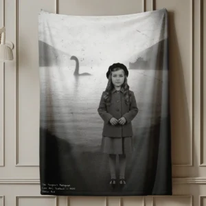 Personalized 1934 Nessie Sherpa Blanket Custom Your Face in Vintage Loch Ness Monster Cozy