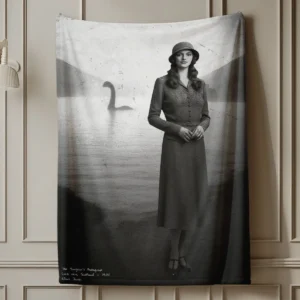 Personalized 1934 Nessie Sherpa Blanket Custom Your Face in Vintage Loch Ness Monster Cozy