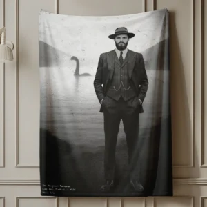Personalized 1934 Nessie Sherpa Blanket Custom Your Face in Vintage Loch Ness Monster Cozy