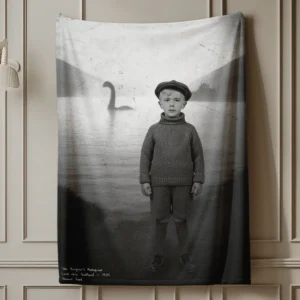 Personalized 1934 Nessie Sherpa Blanket Custom Your Face in Vintage Loch Ness Monster Cozy