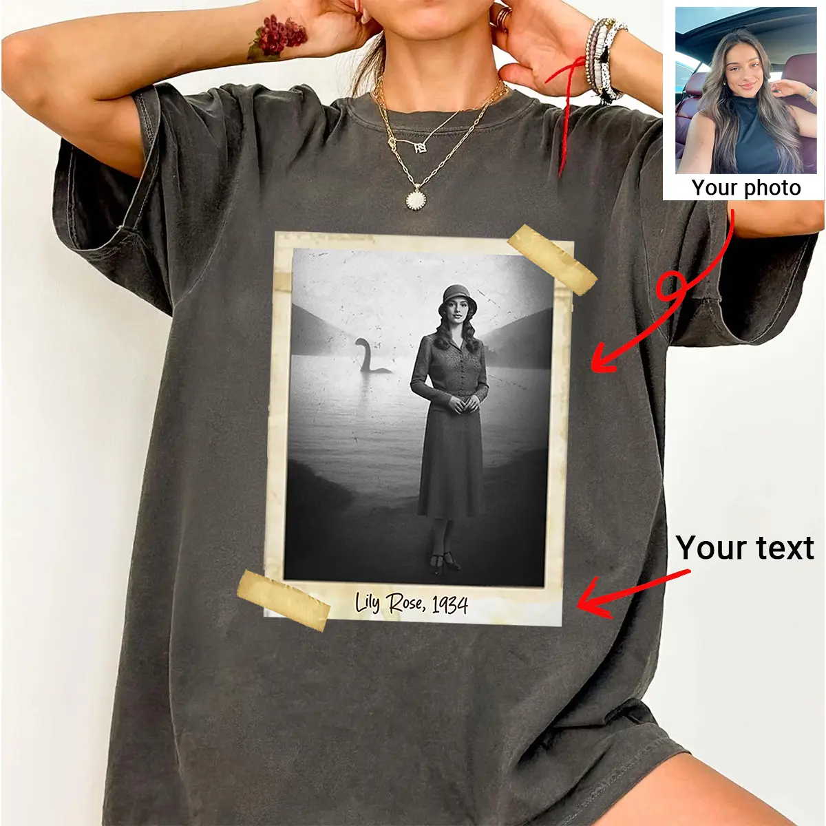 Personalized 1934 Nessie Shirt | Custom Your Face in Vintage Loch Ness Monster Tee 1 Personalized 1934 Nessie Shirt Custom Your Face in Vintage Loch Ness Monster Tee