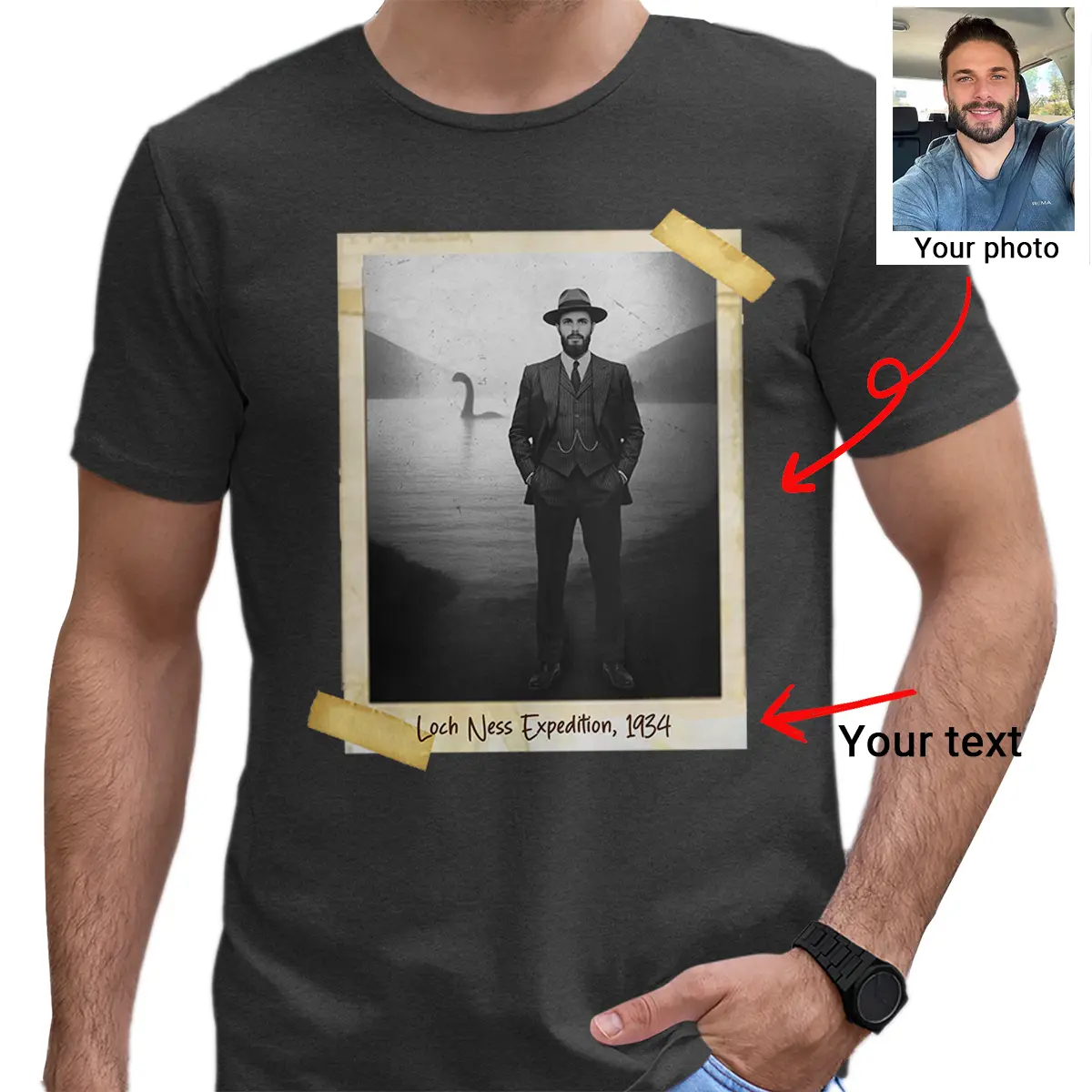 Personalized 1934 Nessie Shirt | Custom Your Face in Vintage Loch Ness Monster Tee 8 Personalized 1934 Nessie Shirt Custom Your Face in Vintage Loch Ness Monster Tee