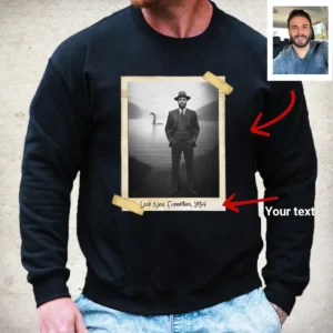 Personalized 1934 Nessie Sweatshirt Custom Your Face in Vintage Loch Ness Monster Pullover