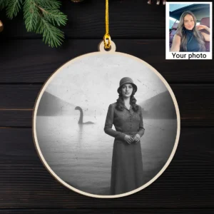 Personalized 1934 Nessie Wooden Ornament Custom Your Face in Vintage Loch Ness Monster, Christmas Gift