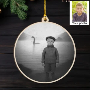 Personalized 1934 Nessie Wooden Ornament Custom Your Face in Vintage Loch Ness Monster, Christmas Gift
