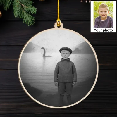 Personalized 1934 Nessie Wooden Ornament Custom Your Face in Vintage Loch Ness Monster, Christmas Gift