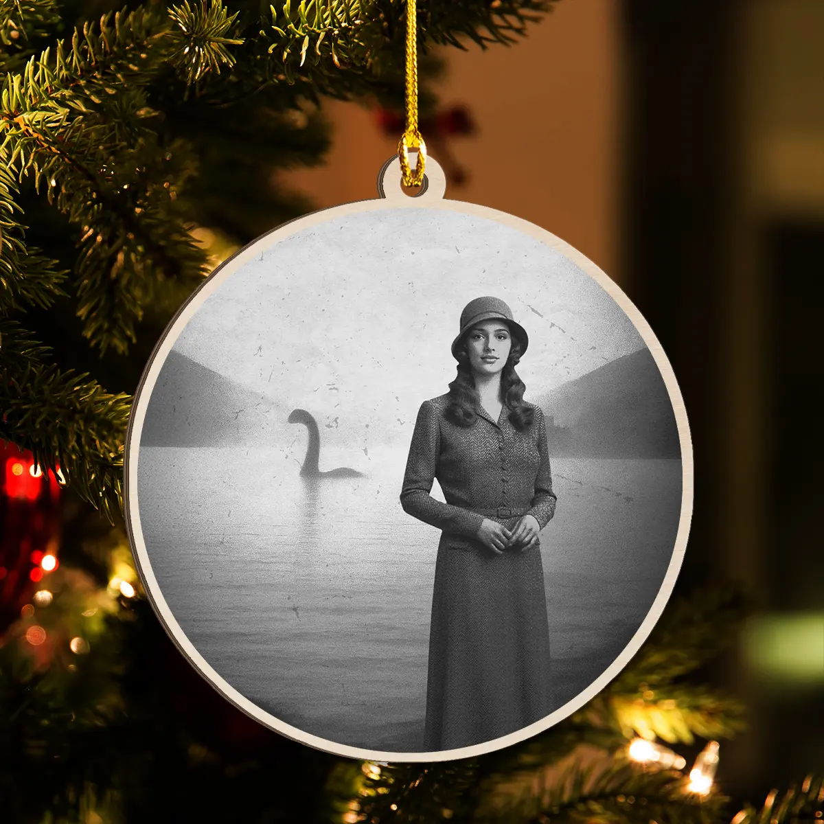 Personalized 1934 Nessie Wooden Ornament | Custom Your Face in Vintage Loch Ness Monster, Christmas Gift 2 Personalized 1934 Nessie Wooden Ornament Custom Your Face in Vintage Loch Ness Monster, Christmas Gift