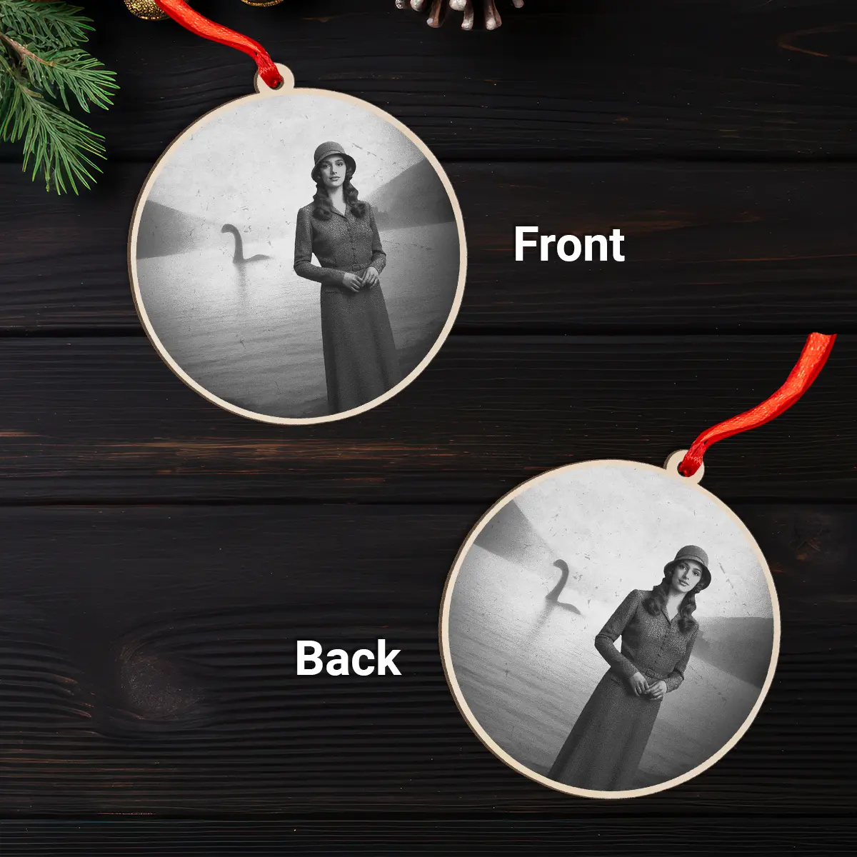 Personalized 1934 Nessie Wooden Ornament | Custom Your Face in Vintage Loch Ness Monster, Christmas Gift 3 Personalized 1934 Nessie Wooden Ornament Custom Your Face in Vintage Loch Ness Monster, Christmas Gift