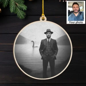 Personalized 1934 Nessie Wooden Ornament Custom Your Face in Vintage Loch Ness Monster, Christmas Gift