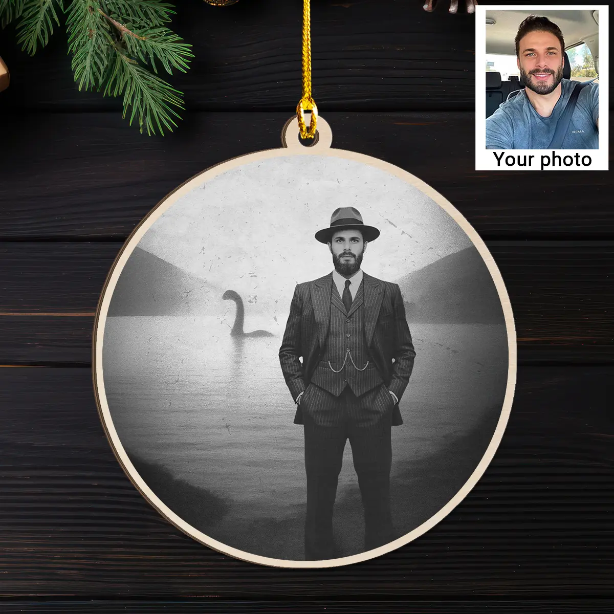 Personalized 1934 Nessie Wooden Ornament | Custom Your Face in Vintage Loch Ness Monster, Christmas Gift 5 Personalized 1934 Nessie Wooden Ornament Custom Your Face in Vintage Loch Ness Monster, Christmas Gift