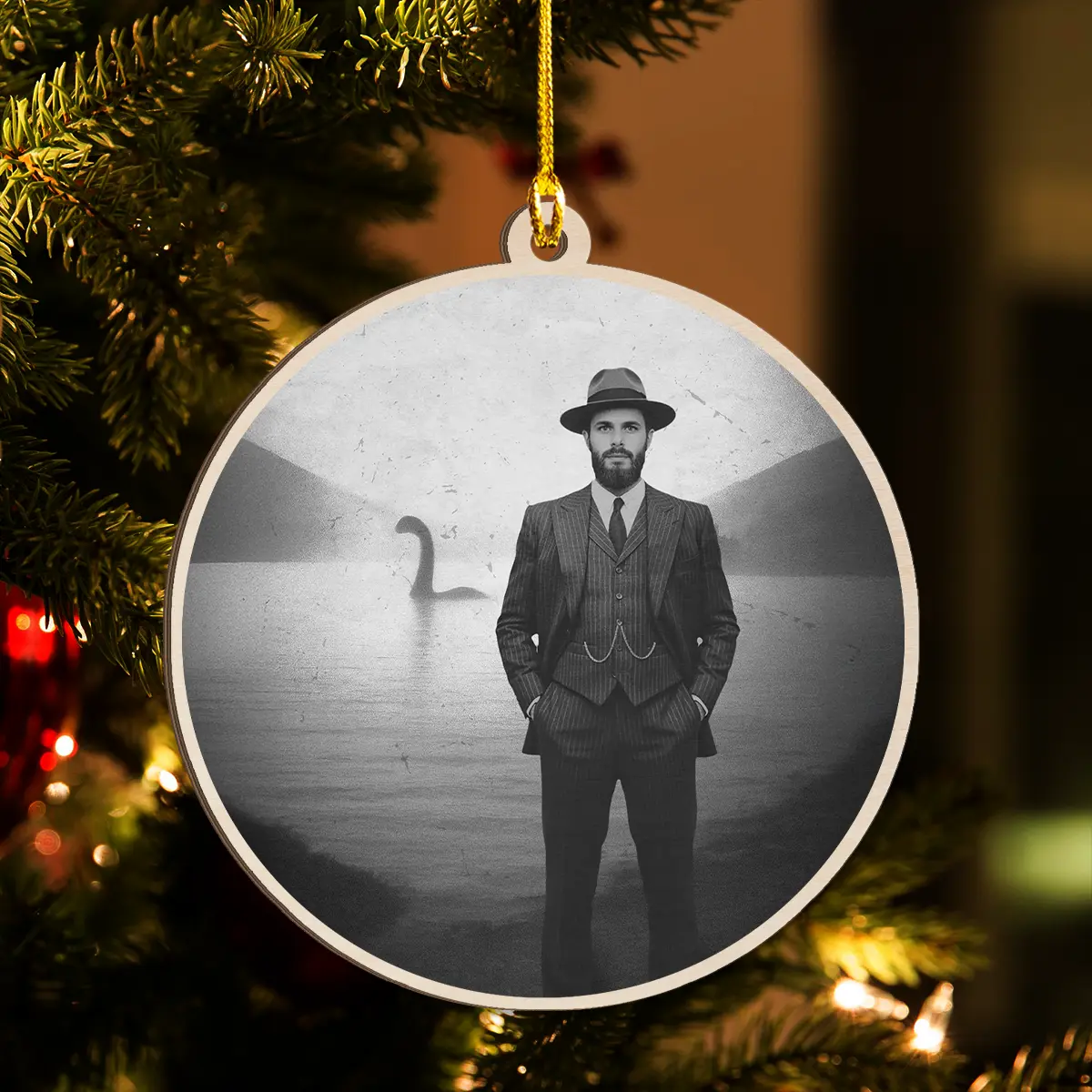 Personalized 1934 Nessie Wooden Ornament | Custom Your Face in Vintage Loch Ness Monster, Christmas Gift 6 Personalized 1934 Nessie Wooden Ornament Custom Your Face in Vintage Loch Ness Monster, Christmas Gift