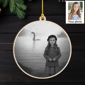 Personalized 1934 Nessie Wooden Ornament Custom Your Face in Vintage Loch Ness Monster, Christmas Gift