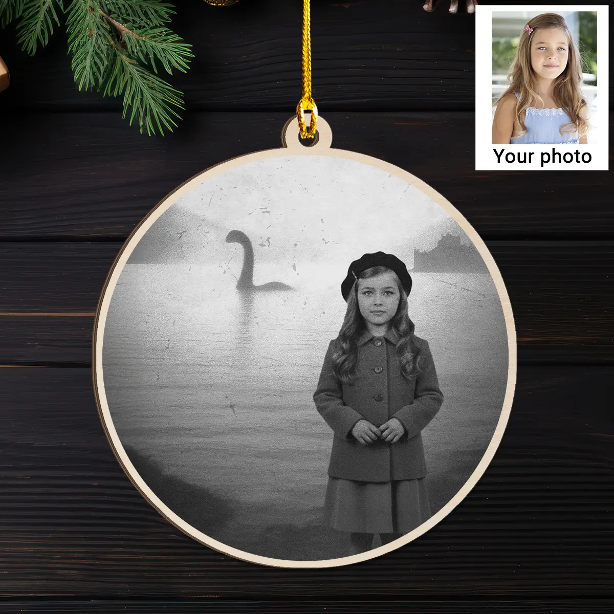 Personalized 1934 Nessie Wooden Ornament | Custom Your Face in Vintage Loch Ness Monster, Christmas Gift 8 Personalized 1934 Nessie Wooden Ornament Custom Your Face in Vintage Loch Ness Monster, Christmas Gift