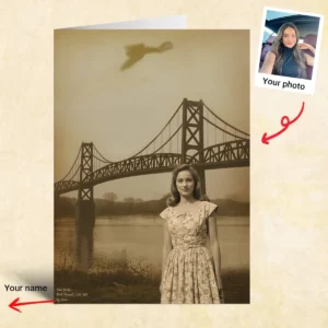Personalized 1967 Mothman Sighting Card Your Face in Lost Photo, Custom Cryptid Gift