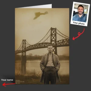 Personalized 1967 Mothman Sighting Card Your Face in Lost Photo, Custom Cryptid Gift