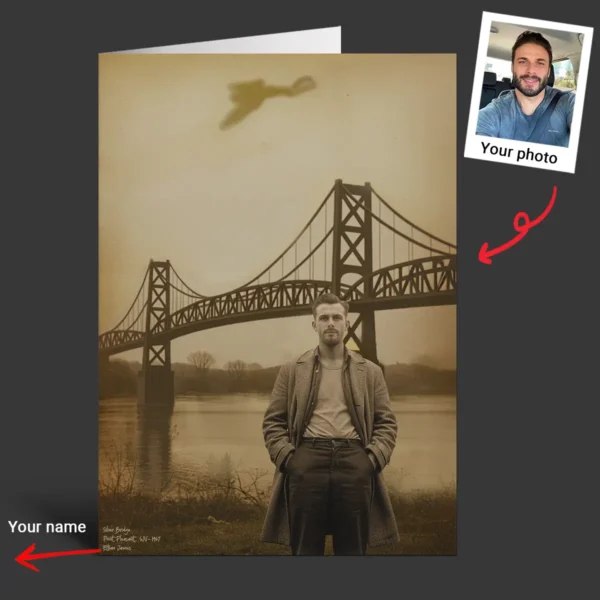 Personalized 1967 Mothman Sighting Card Your Face in Lost Photo, Custom Cryptid Gift