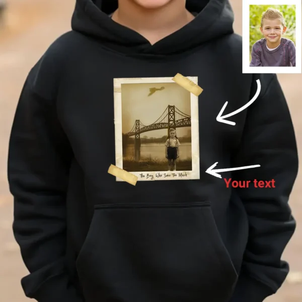 Personalized 1967 Mothman Sighting Hoodie Your Face in Lost Photo, Custom Hooded Sweatshirt