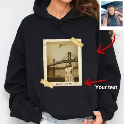 Personalized 1967 Mothman Sighting Hoodie Your Face in Lost Photo, Custom Hooded Sweatshirt