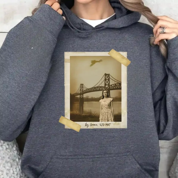 Personalized 1967 Mothman Sighting Hoodie Your Face in Lost Photo, Custom Hooded Sweatshirt