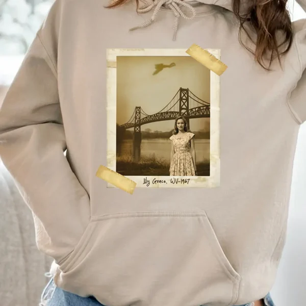 Personalized 1967 Mothman Sighting Hoodie Your Face in Lost Photo, Custom Hooded Sweatshirt