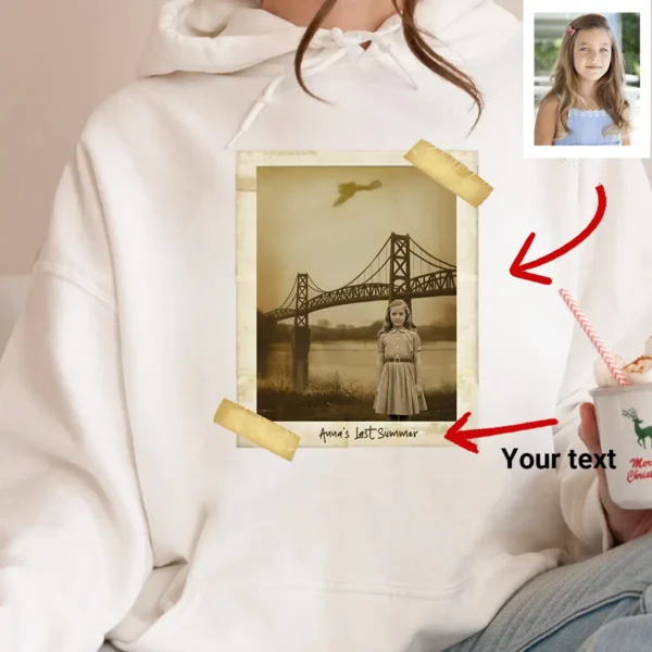 Personalized 1967 Mothman Sighting Hoodie Your Face in Lost Photo, Custom Hooded Sweatshirt