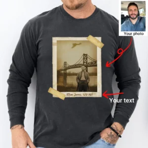 Personalized 1967 Mothman Sighting Long Sleeve Tee Your Face in Lost Photo, Custom Crewneck