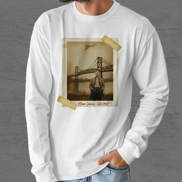 Personalized 1967 Mothman Sighting Long Sleeve Tee Your Face in Lost Photo, Custom Crewneck